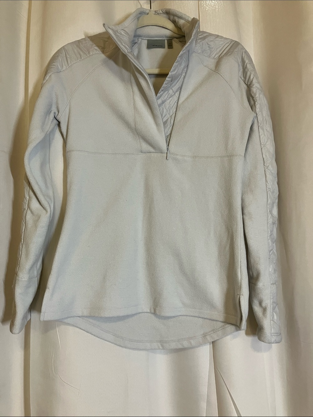 Athleta Light Gray Quilted-Trim Half-Zip Pullover